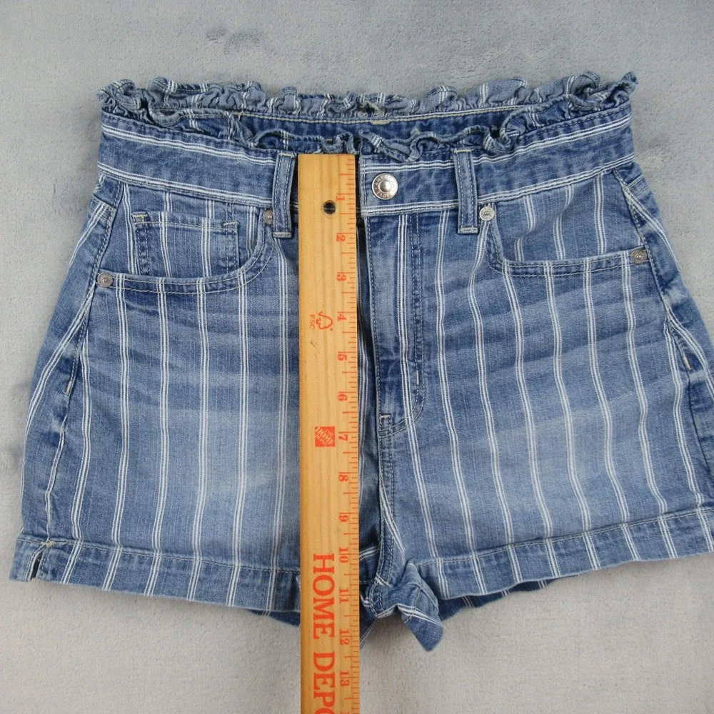 American Eagle Highest Rise Mom Short Womens 2 Blue White Striped Paperbag Waist